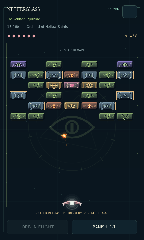 Current Campaign gameplay in the Verdant Sepulchre with textured seals, an Inferno ball and curved light shield